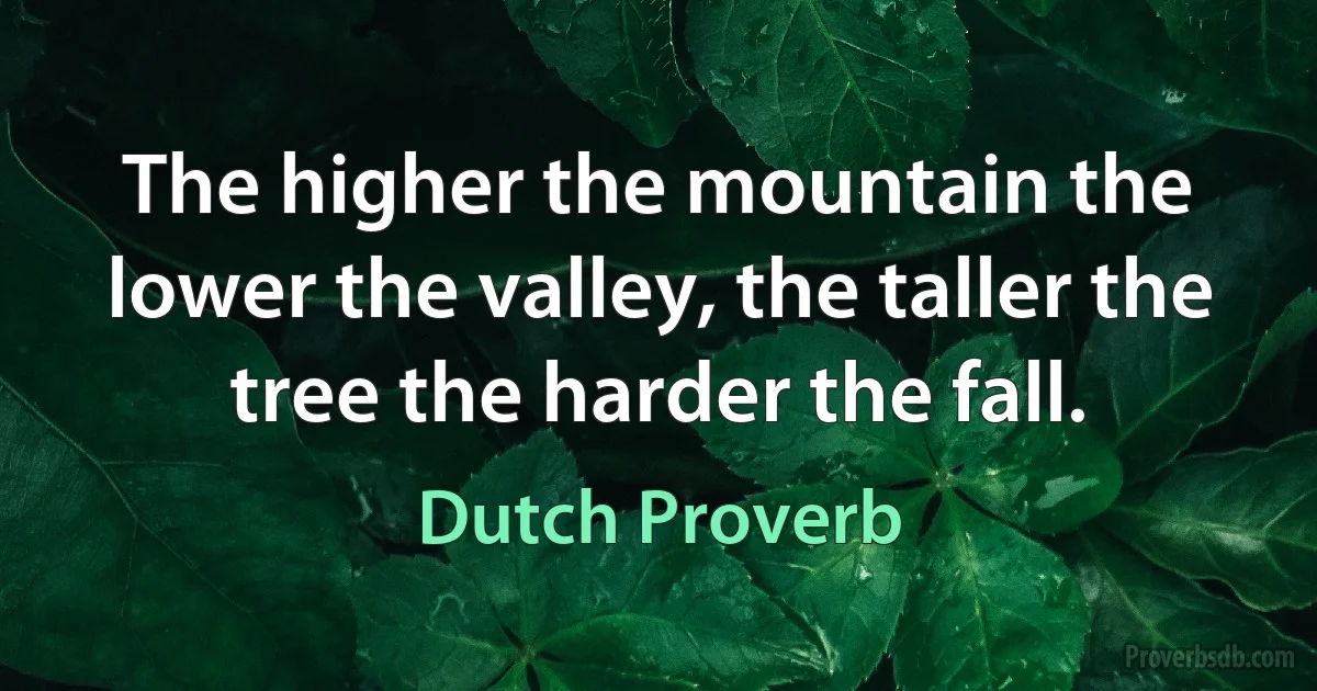 The higher the mountain the lower the valley, the taller the tree the harder the fall. (Dutch Proverb)