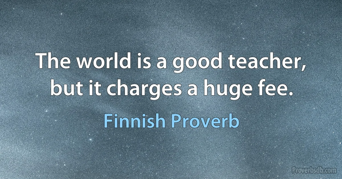 The world is a good teacher, but it charges a huge fee. (Finnish Proverb)