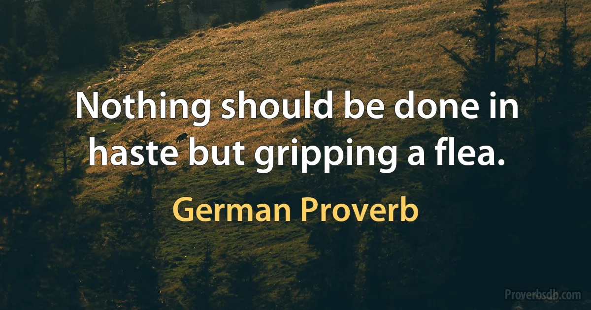 Nothing should be done in haste but gripping a flea. (German Proverb)