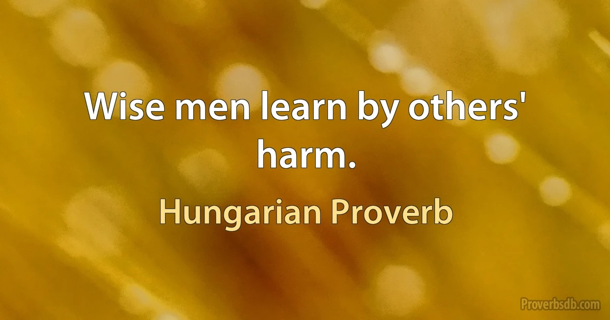 Wise men learn by others' harm. (Hungarian Proverb)