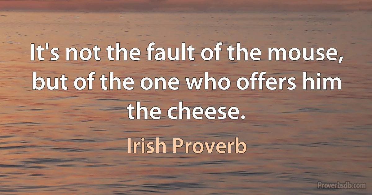 It's not the fault of the mouse, but of the one who offers him the cheese. (Irish Proverb)