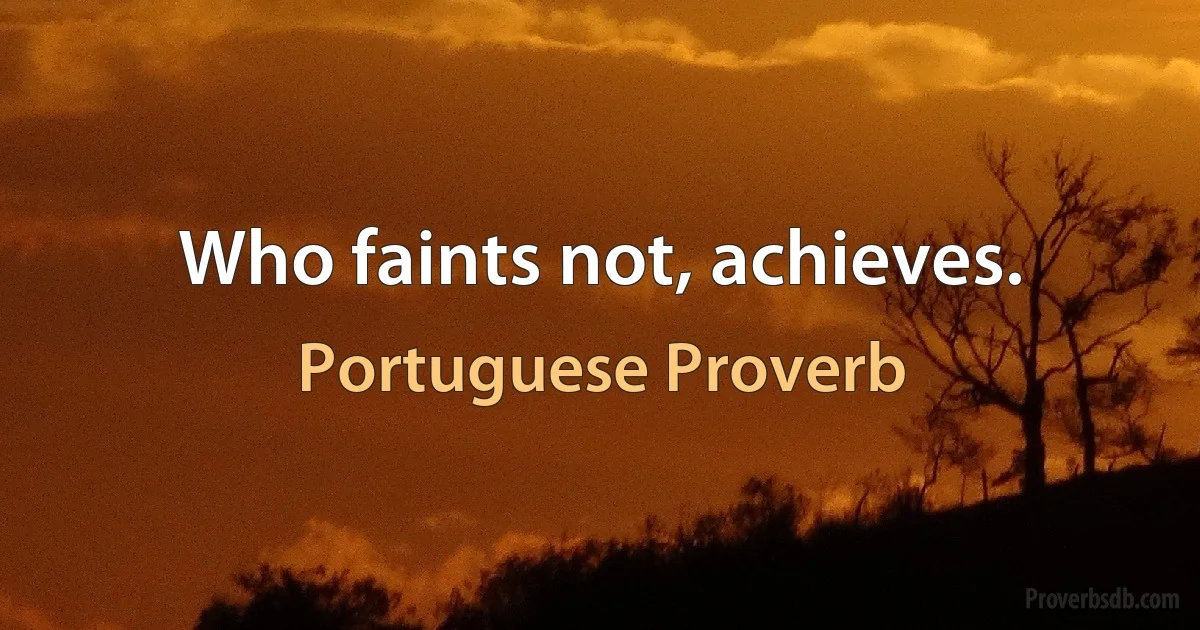 Who faints not, achieves. (Portuguese Proverb)