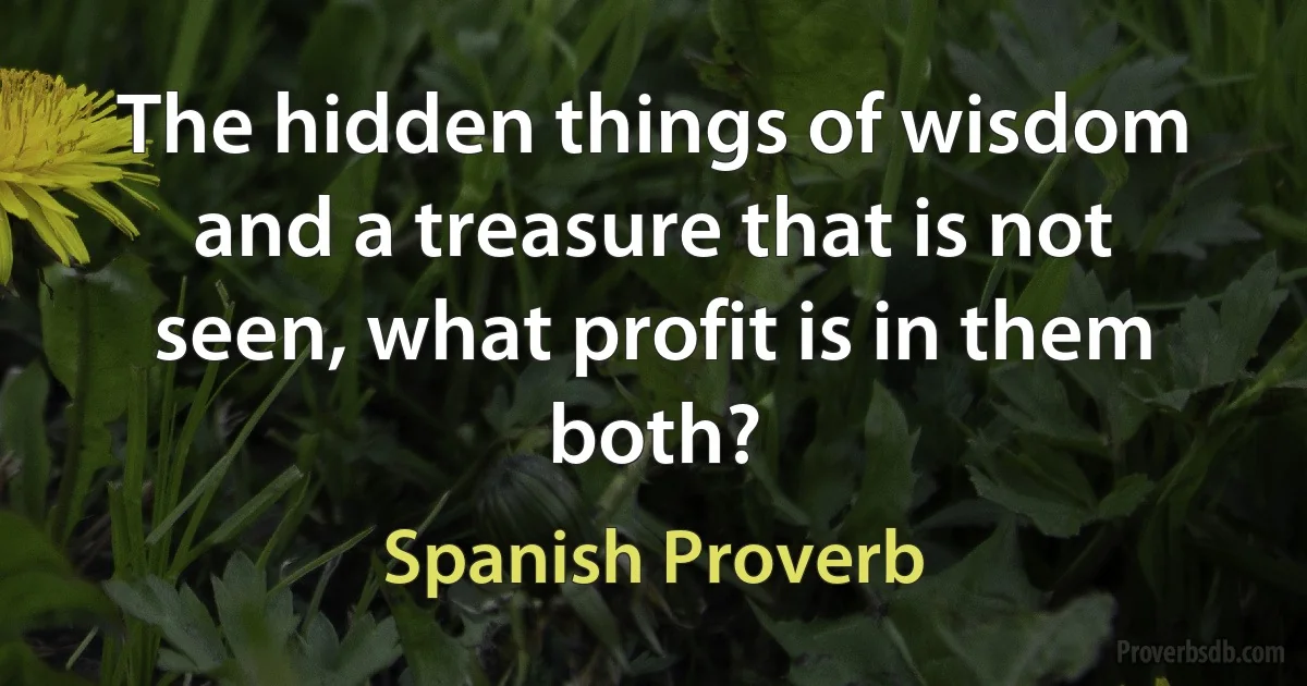 The hidden things of wisdom and a treasure that is not seen, what profit is in them both? (Spanish Proverb)