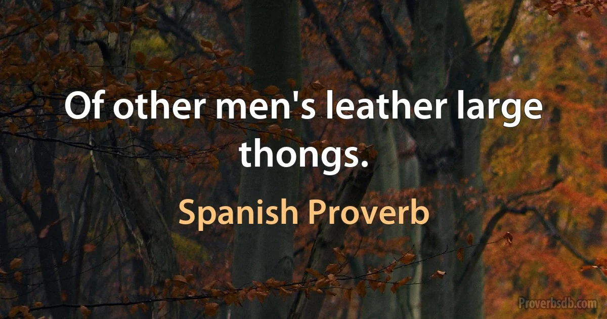 Of other men's leather large thongs. (Spanish Proverb)