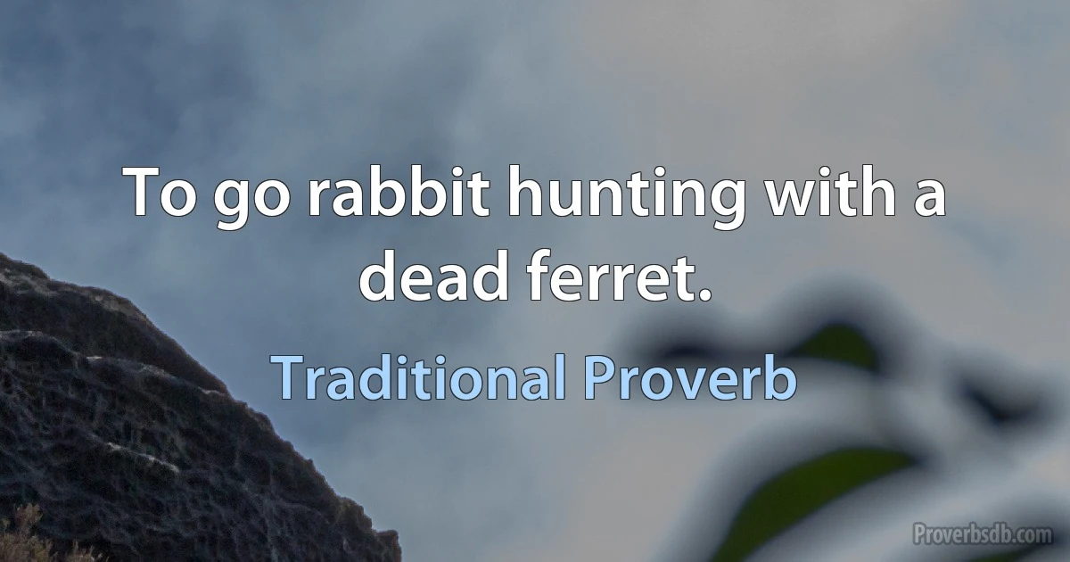 To go rabbit hunting with a dead ferret. (Traditional Proverb)