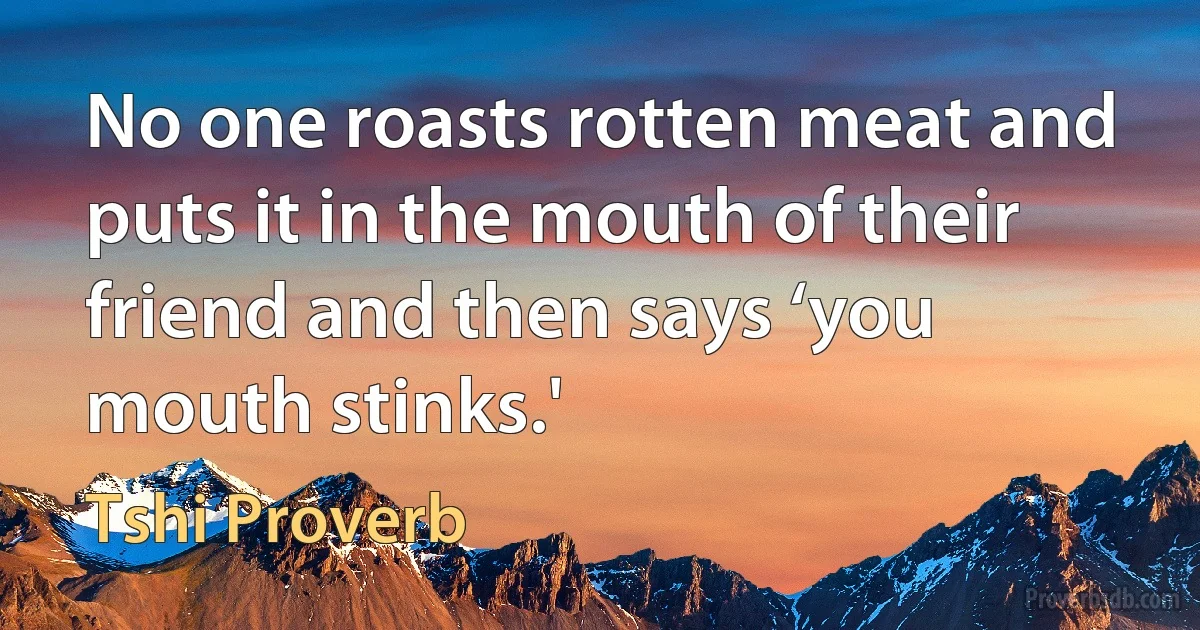 No one roasts rotten meat and puts it in the mouth of their friend and then says ‘you mouth stinks.' (Tshi Proverb)