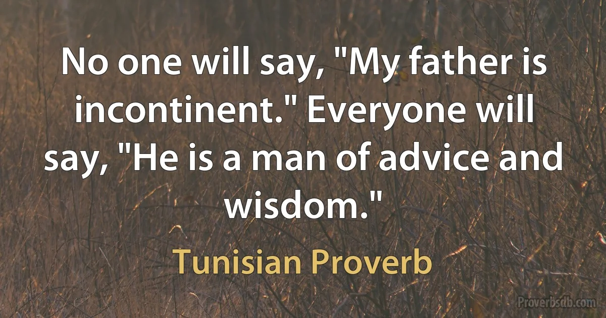 No one will say, "My father is incontinent." Everyone will say, "He is a man of advice and wisdom." (Tunisian Proverb)