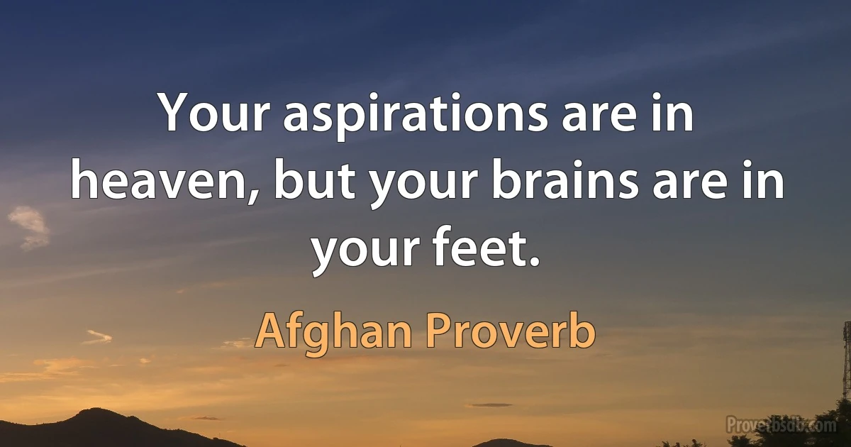 Your aspirations are in heaven, but your brains are in your feet. (Afghan Proverb)