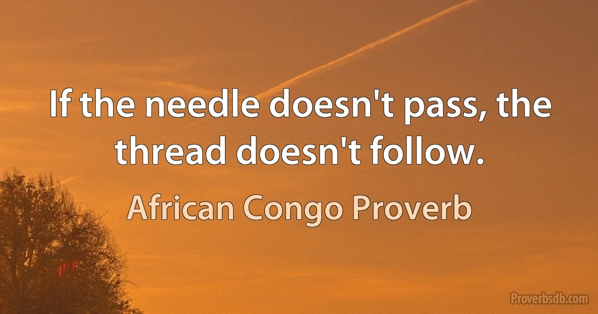 If the needle doesn't pass, the thread doesn't follow. (African Congo Proverb)