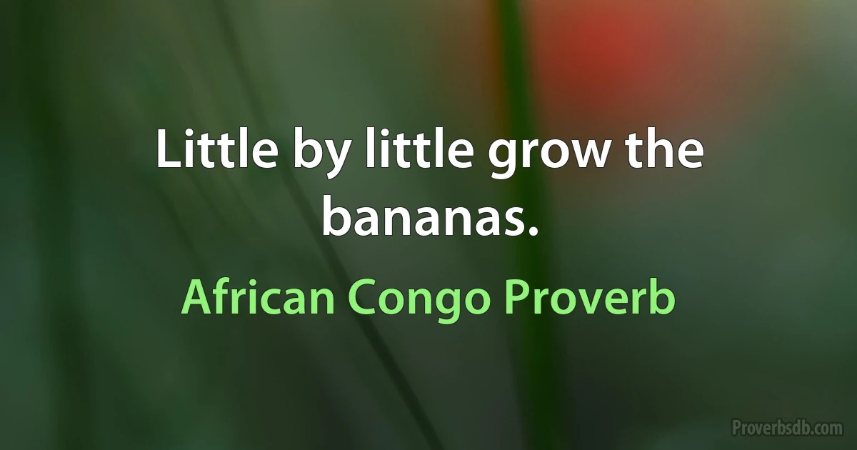 Little by little grow the bananas. (African Congo Proverb)