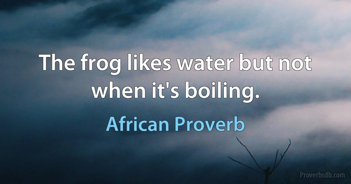 The frog likes water but not when it's boiling. (African Proverb)