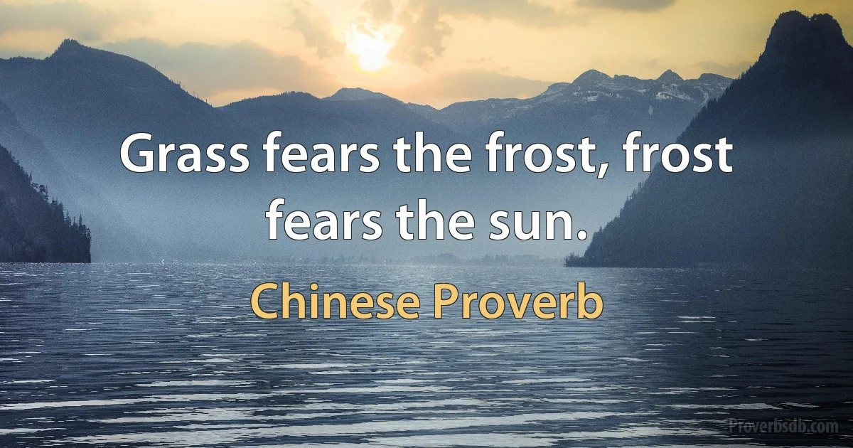 Grass fears the frost, frost fears the sun. (Chinese Proverb)