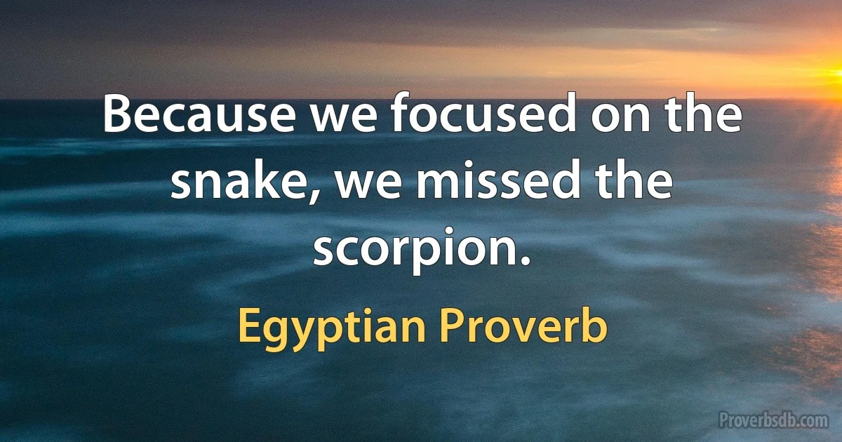 Because we focused on the snake, we missed the scorpion. (Egyptian Proverb)