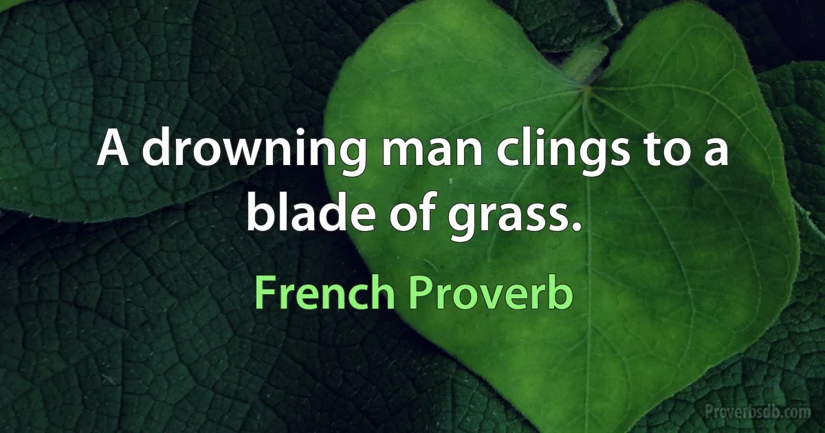 A drowning man clings to a blade of grass. (French Proverb)