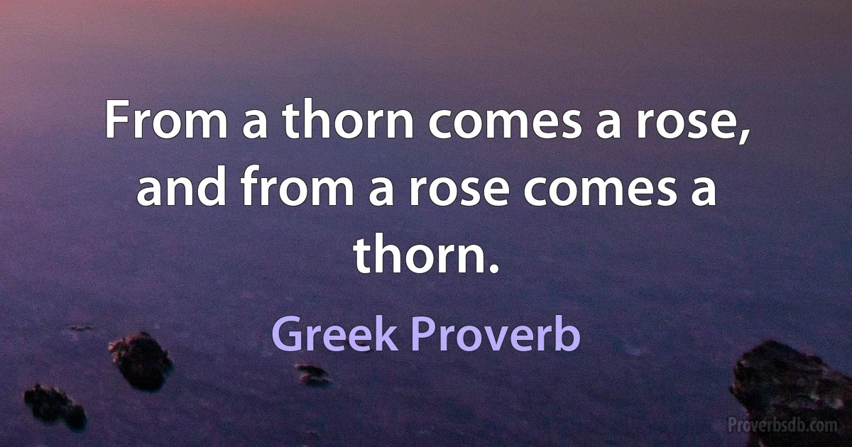 From a thorn comes a rose, and from a rose comes a thorn. (Greek Proverb)