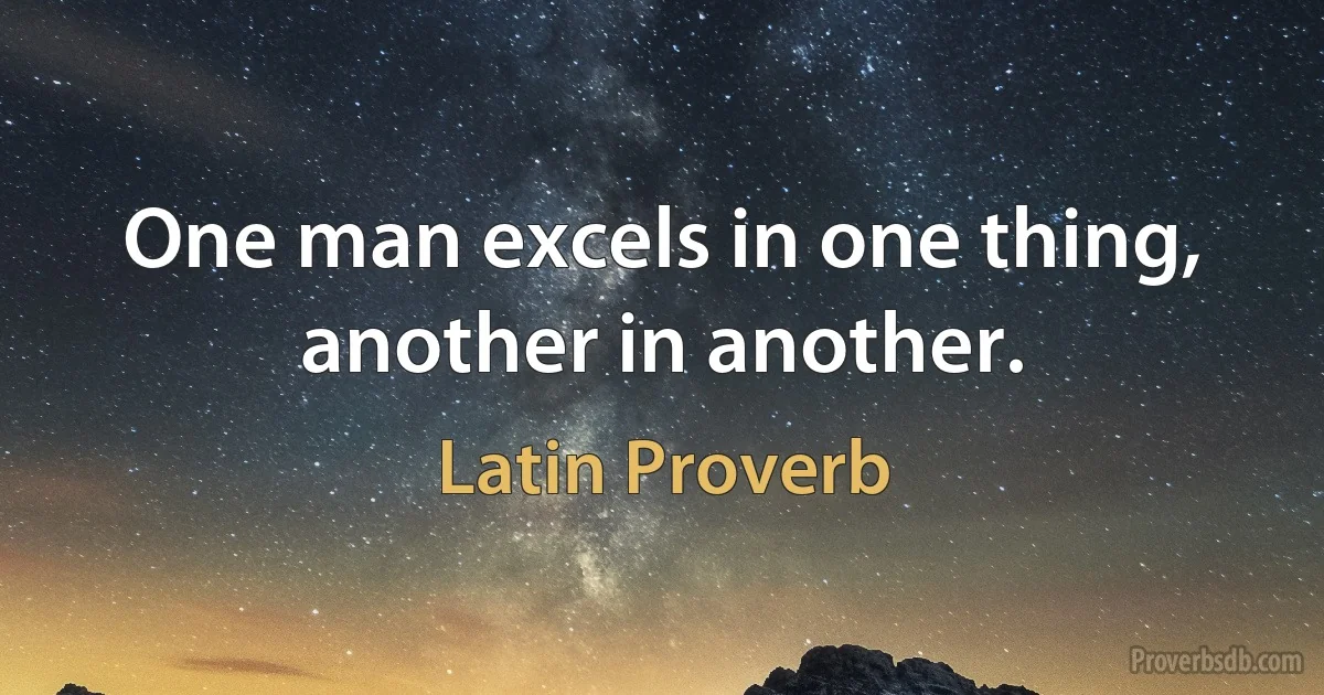 One man excels in one thing, another in another. (Latin Proverb)