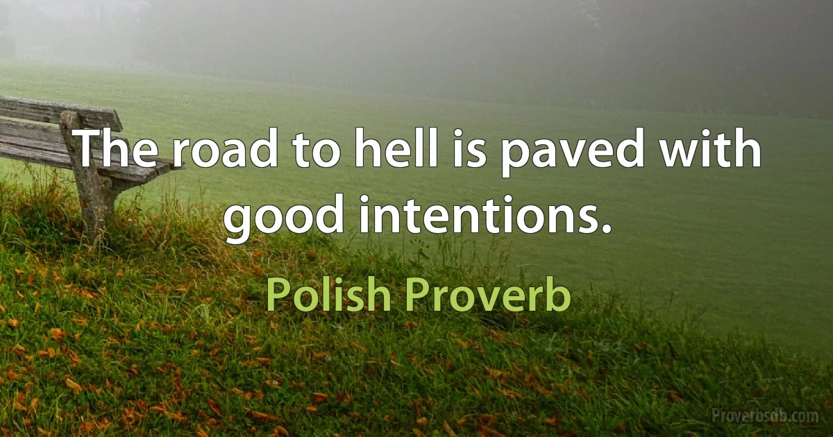 The road to hell is paved with good intentions. (Polish Proverb)