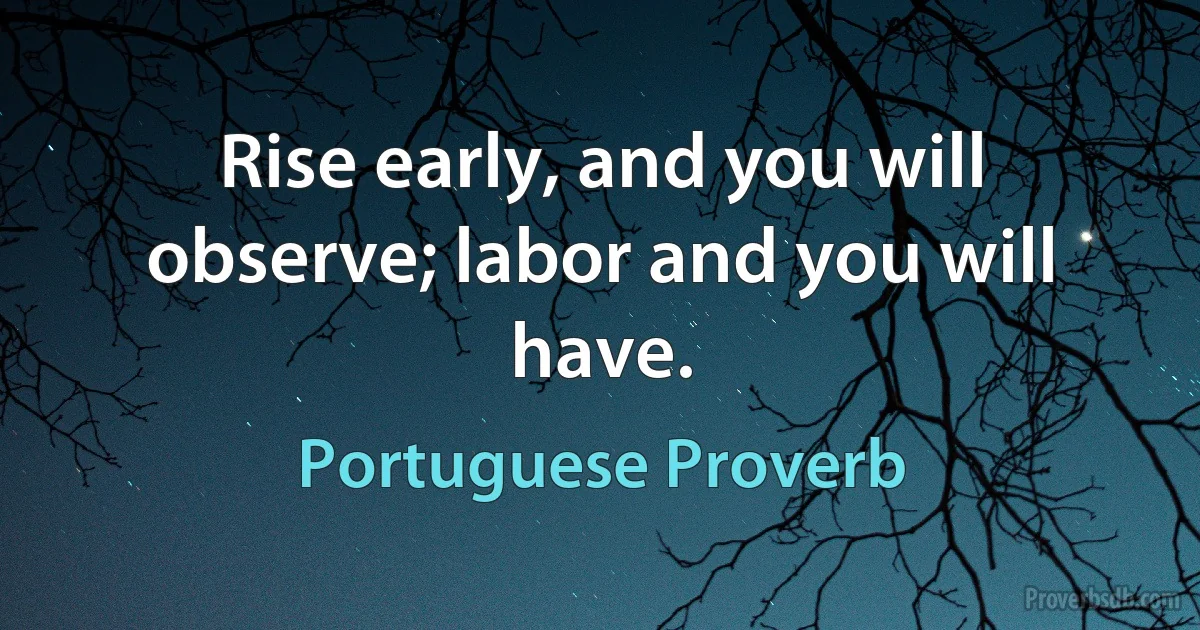 Rise early, and you will observe; labor and you will have. (Portuguese Proverb)