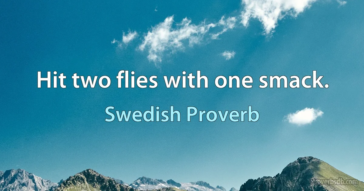 Hit two flies with one smack. (Swedish Proverb)