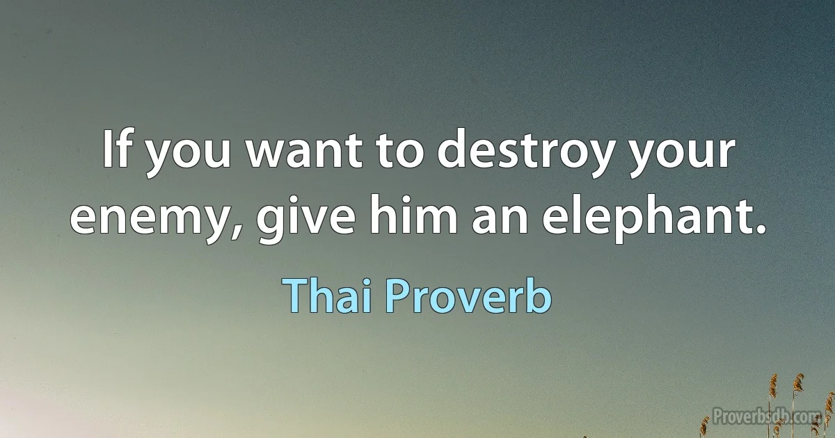 If you want to destroy your enemy, give him an elephant. (Thai Proverb)