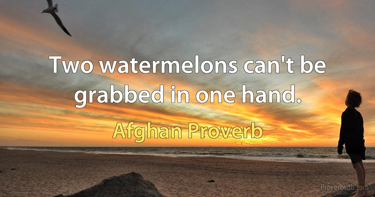 Two watermelons can't be grabbed in one hand. (Afghan Proverb)