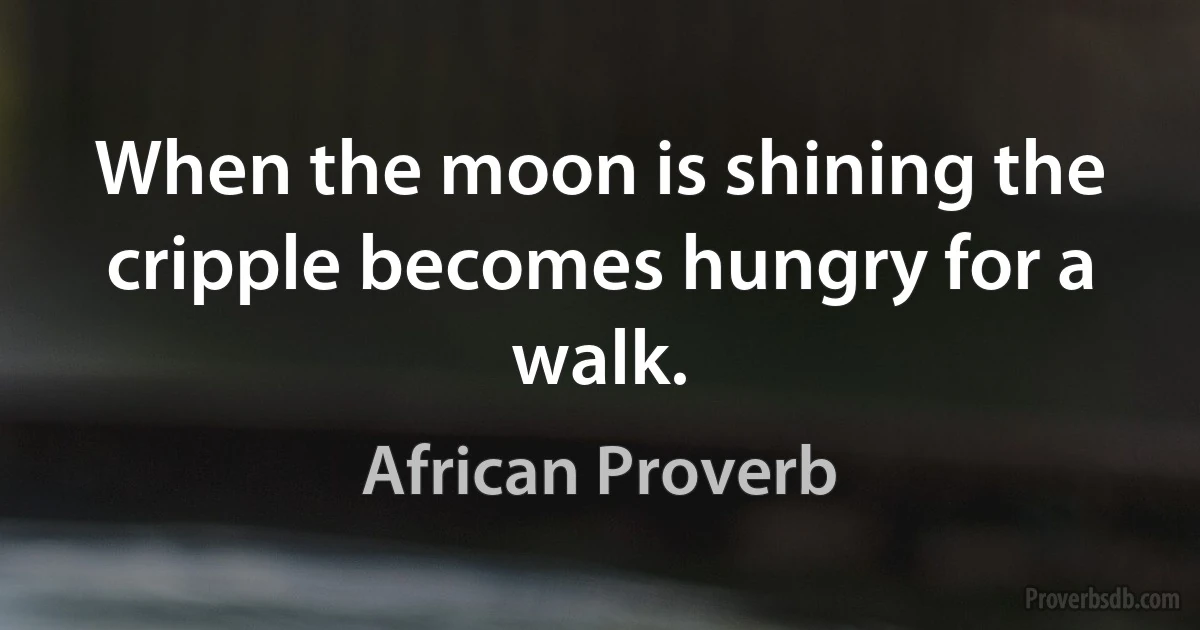 When the moon is shining the cripple becomes hungry for a walk. (African Proverb)