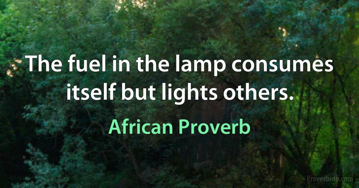 The fuel in the lamp consumes itself but lights others. (African Proverb)