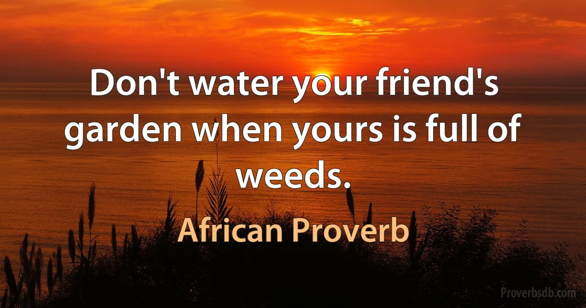 Don't water your friend's garden when yours is full of weeds. (African Proverb)