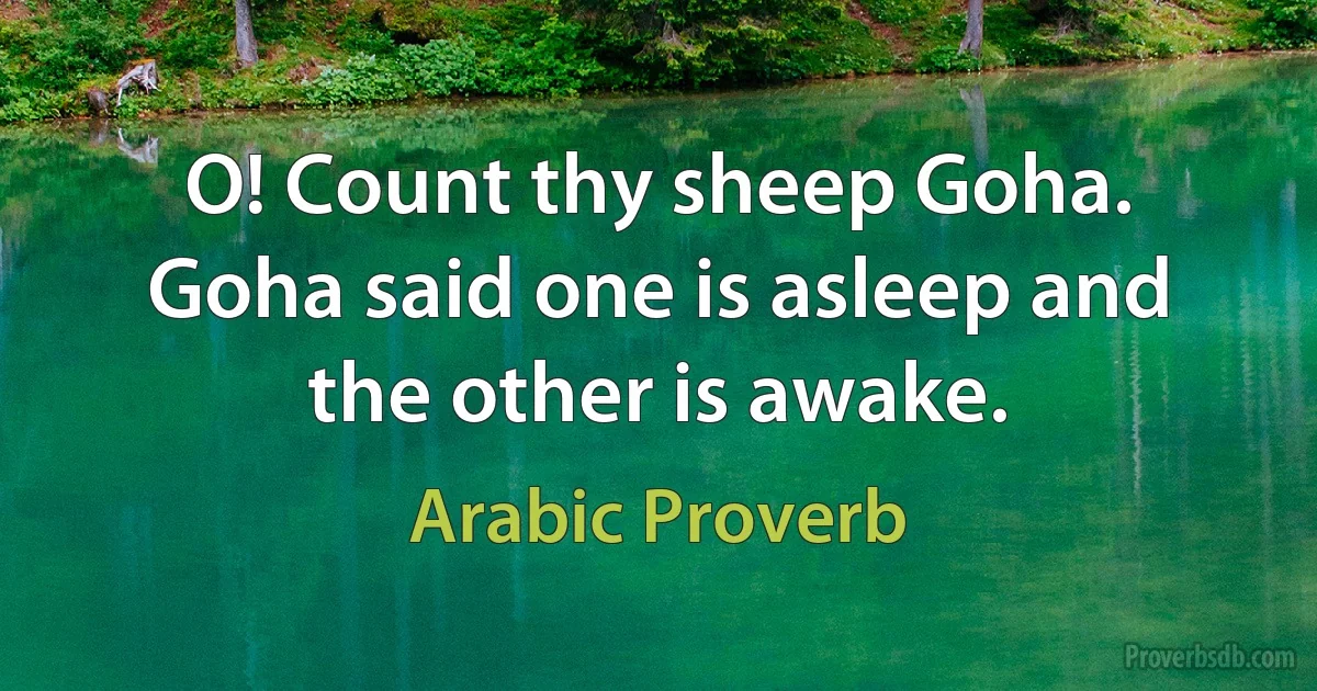 O! Count thy sheep Goha. Goha said one is asleep and the other is awake. (Arabic Proverb)