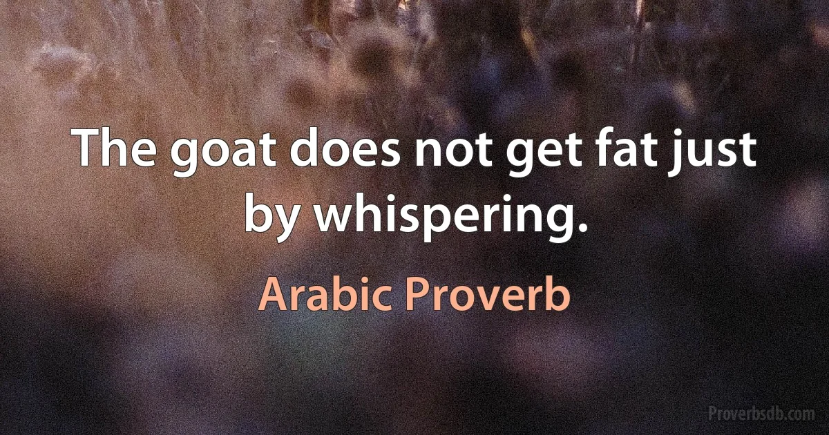 The goat does not get fat just by whispering. (Arabic Proverb)