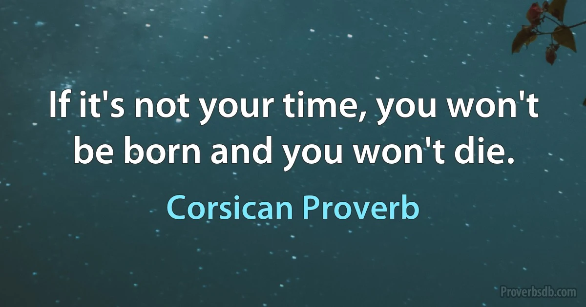 If it's not your time, you won't be born and you won't die. (Corsican Proverb)