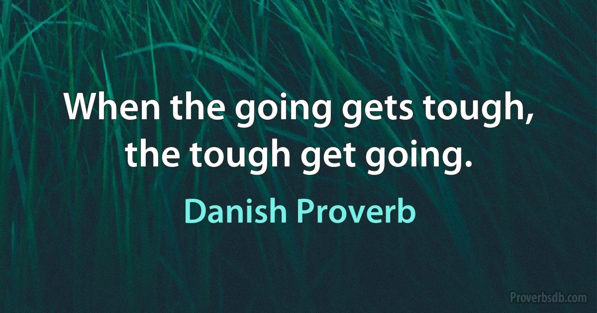 When the going gets tough, the tough get going. (Danish Proverb)