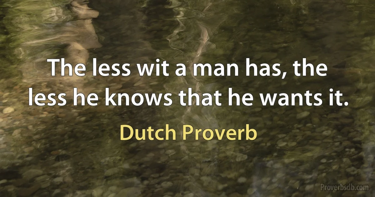 The less wit a man has, the less he knows that he wants it. (Dutch Proverb)