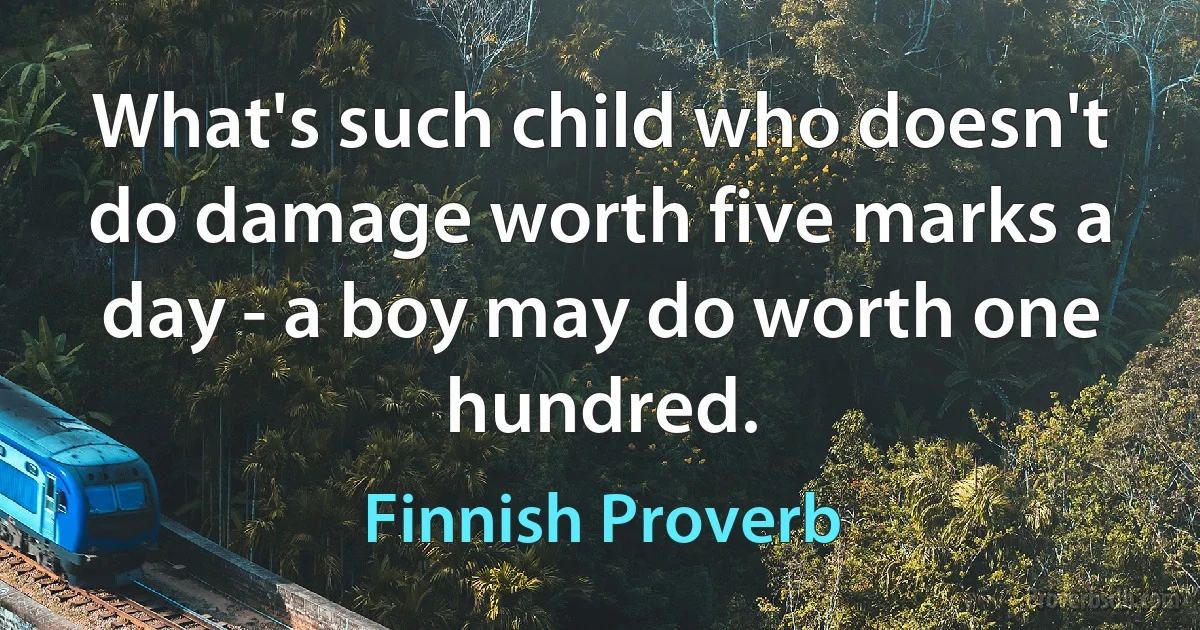 What's such child who doesn't do damage worth five marks a day - a boy may do worth one hundred. (Finnish Proverb)