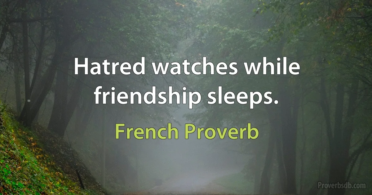 Hatred watches while friendship sleeps. (French Proverb)