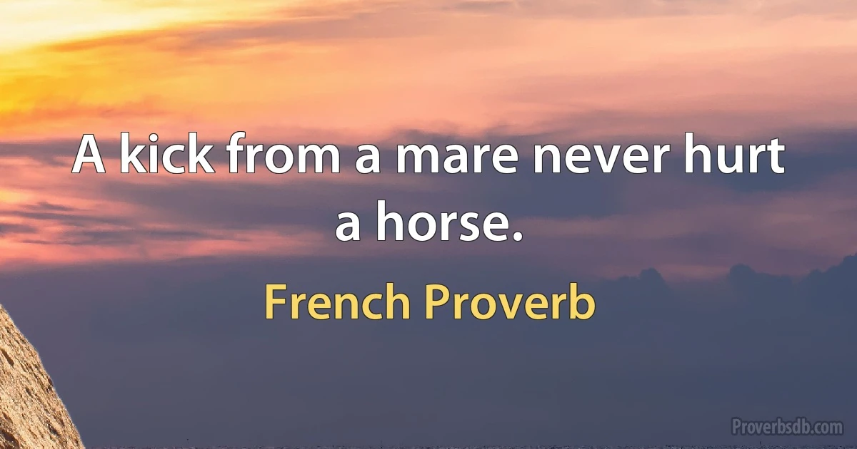 A kick from a mare never hurt a horse. (French Proverb)