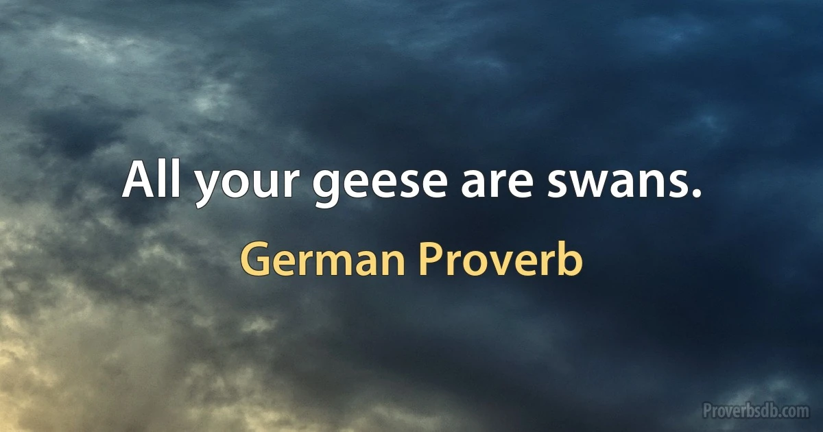 All your geese are swans. (German Proverb)