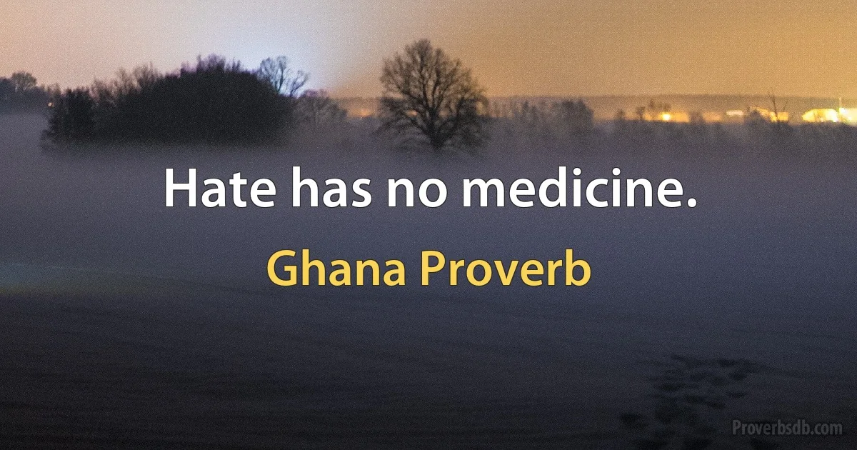 Hate has no medicine. (Ghana Proverb)