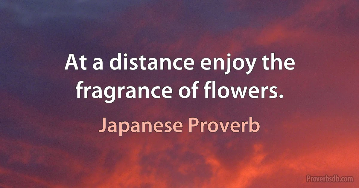 At a distance enjoy the fragrance of flowers. (Japanese Proverb)