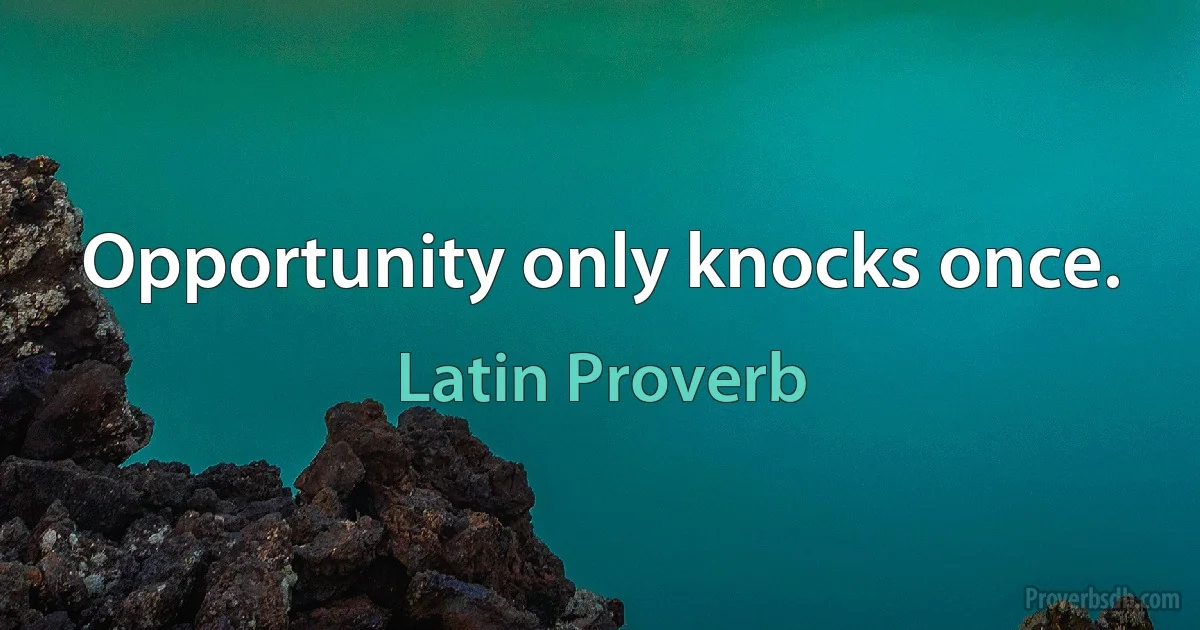 Opportunity only knocks once. (Latin Proverb)