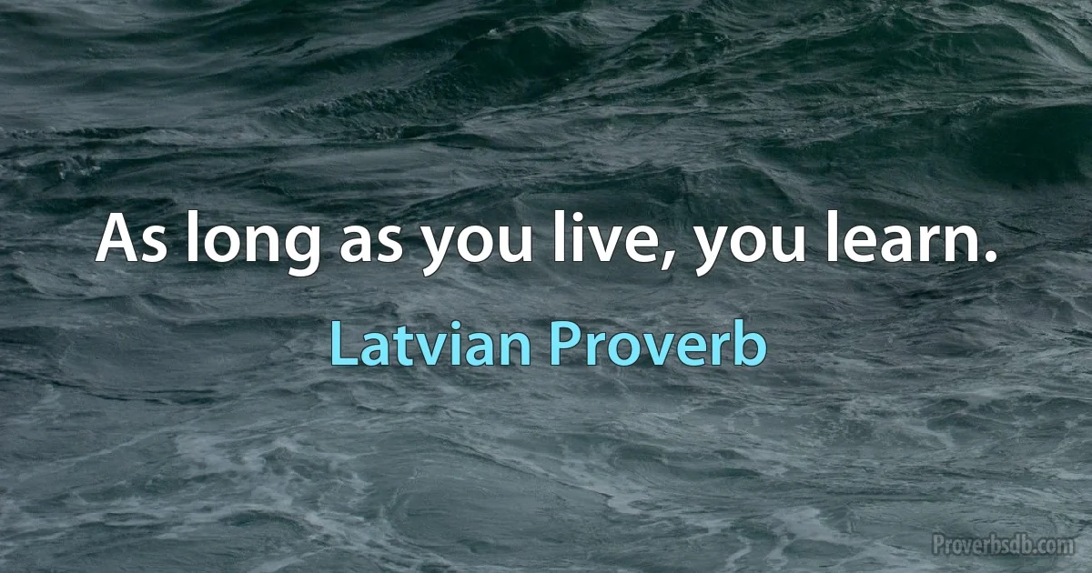 As long as you live, you learn. (Latvian Proverb)