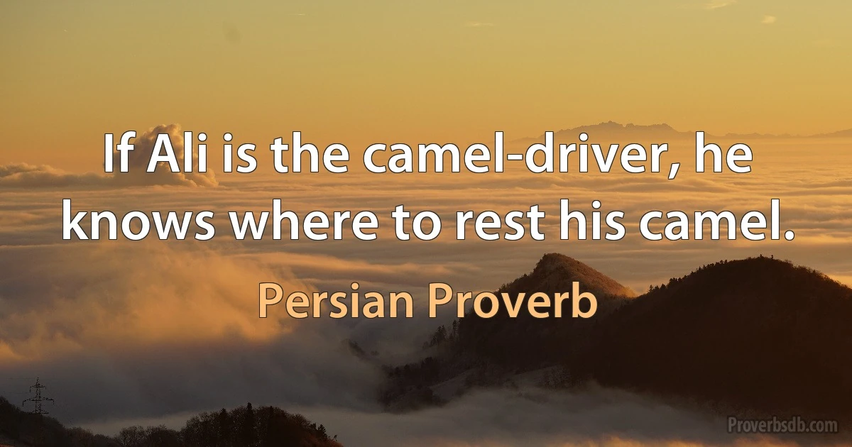 If Ali is the camel-driver, he knows where to rest his camel. (Persian Proverb)