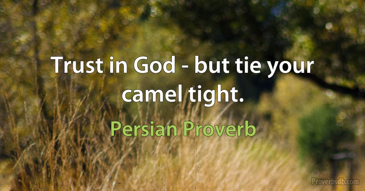 Trust in God - but tie your camel tight. (Persian Proverb)