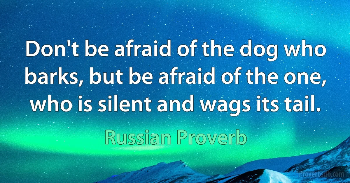 Don't be afraid of the dog who barks, but be afraid of the one, who is silent and wags its tail. (Russian Proverb)