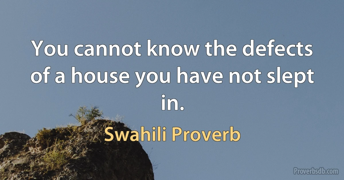 You cannot know the defects of a house you have not slept in. (Swahili Proverb)