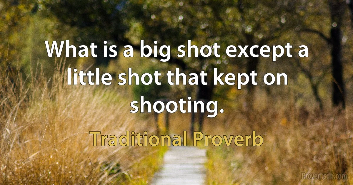 What is a big shot except a little shot that kept on shooting. (Traditional Proverb)