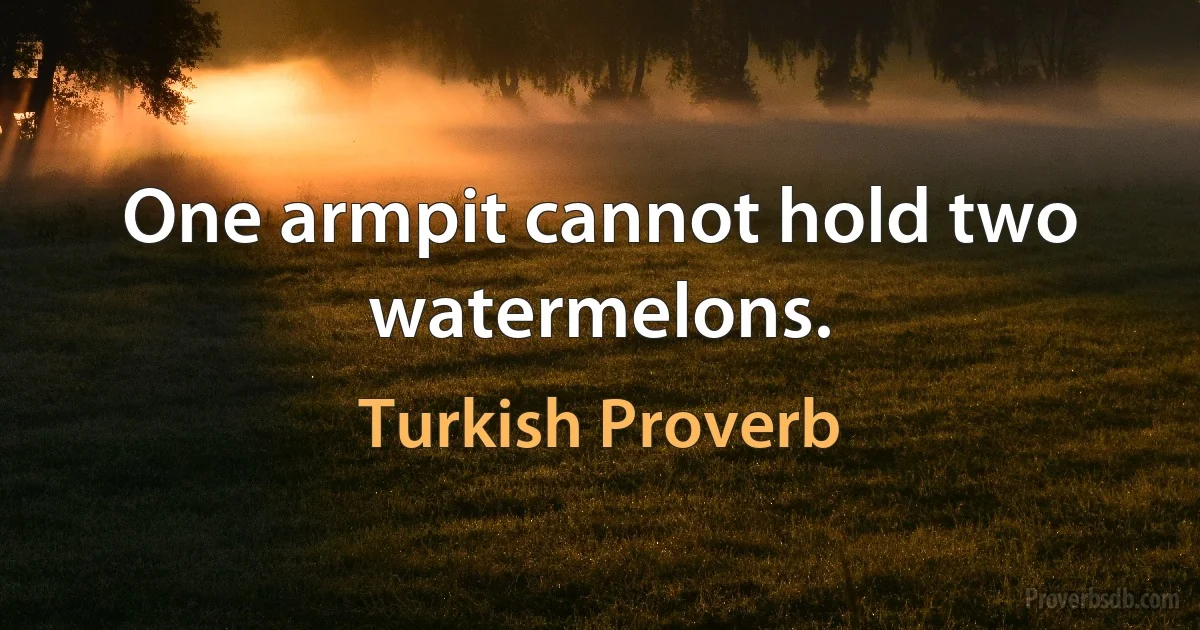 One armpit cannot hold two watermelons. (Turkish Proverb)