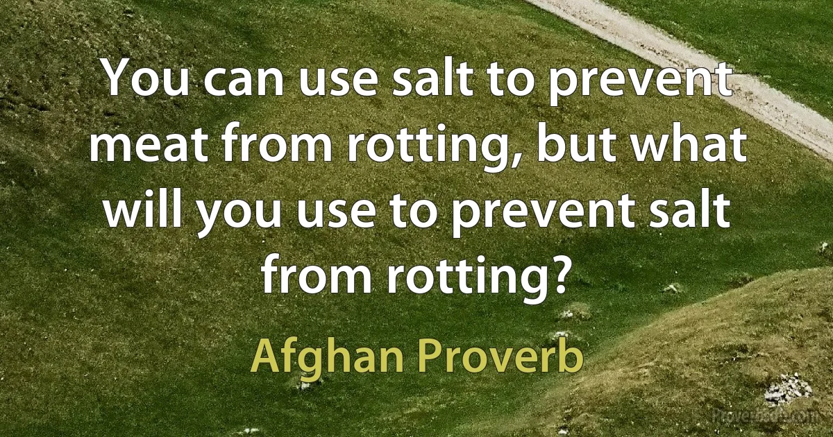 You can use salt to prevent meat from rotting, but what will you use to prevent salt from rotting? (Afghan Proverb)