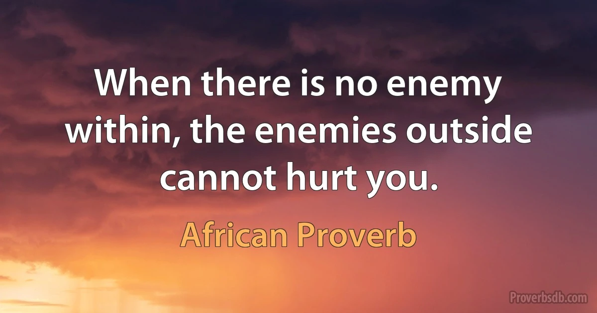 When there is no enemy within, the enemies outside cannot hurt you. (African Proverb)