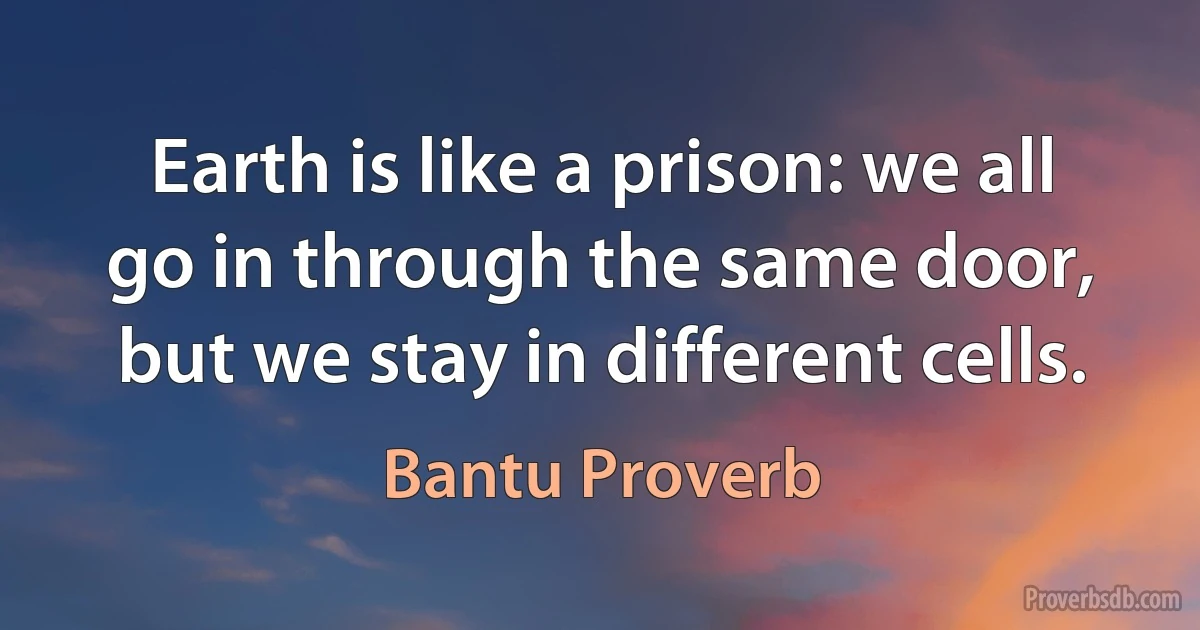 Earth is like a prison: we all go in through the same door, but we stay in different cells. (Bantu Proverb)